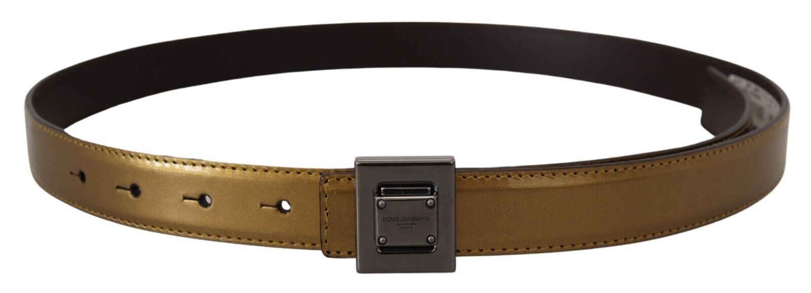 Dolce & Gabbana Gold Leather Silver Square Metal Buckle Belt Dolce & Gabbana