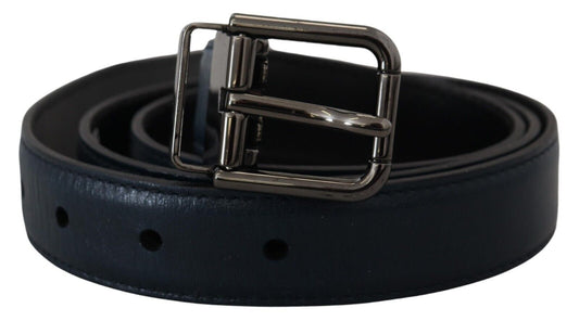Dolce & Gabbana Blue Leather Silver Metal Buckle Vintage Belt Dolce & Gabbana