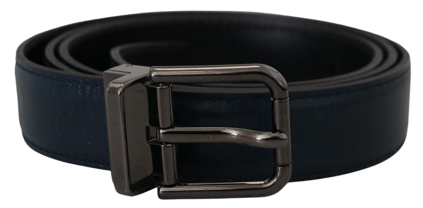 Dolce & Gabbana Blue Leather Silver Metal Buckle Vintage Belt Dolce & Gabbana