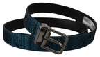 Dolce & Gabbana Blue Jacquard Moire Silver Metal Belt Men - Eljoys Fashion 