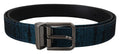 Dolce & Gabbana Blue Jacquard Moire Silver Metal Belt Men - Eljoys Fashion 