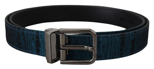 Dolce & Gabbana Blue Jacquard Moire Silver Metal Belt Men Dolce & Gabbana