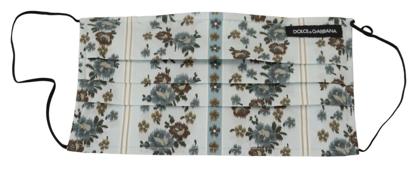 Dolce & Gabbana White Floral Cotton Pleated Elastic Ear Strap Face Mask Dolce & Gabbana