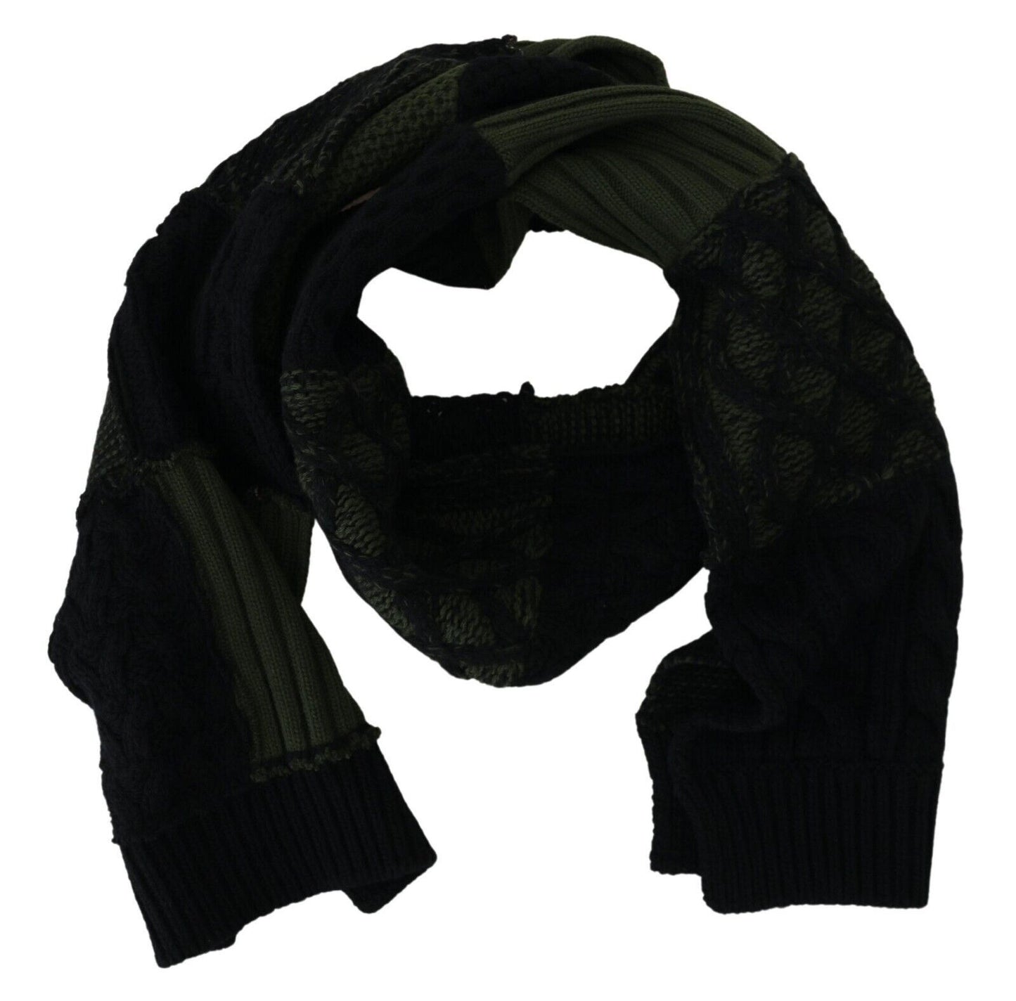 Dolce & Gabbana Black Green Knitted Men Neck Wrap Shawl Scarf Dolce & Gabbana