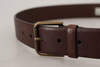 Dolce & Gabbana brown leather belt with gold metal buckle and carabiner detail, stylish accessory for men or women.