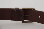 Dolce & Gabbana brown leather belt with gold metal buckle and carabiner detail, stylish accessory for men or women.
