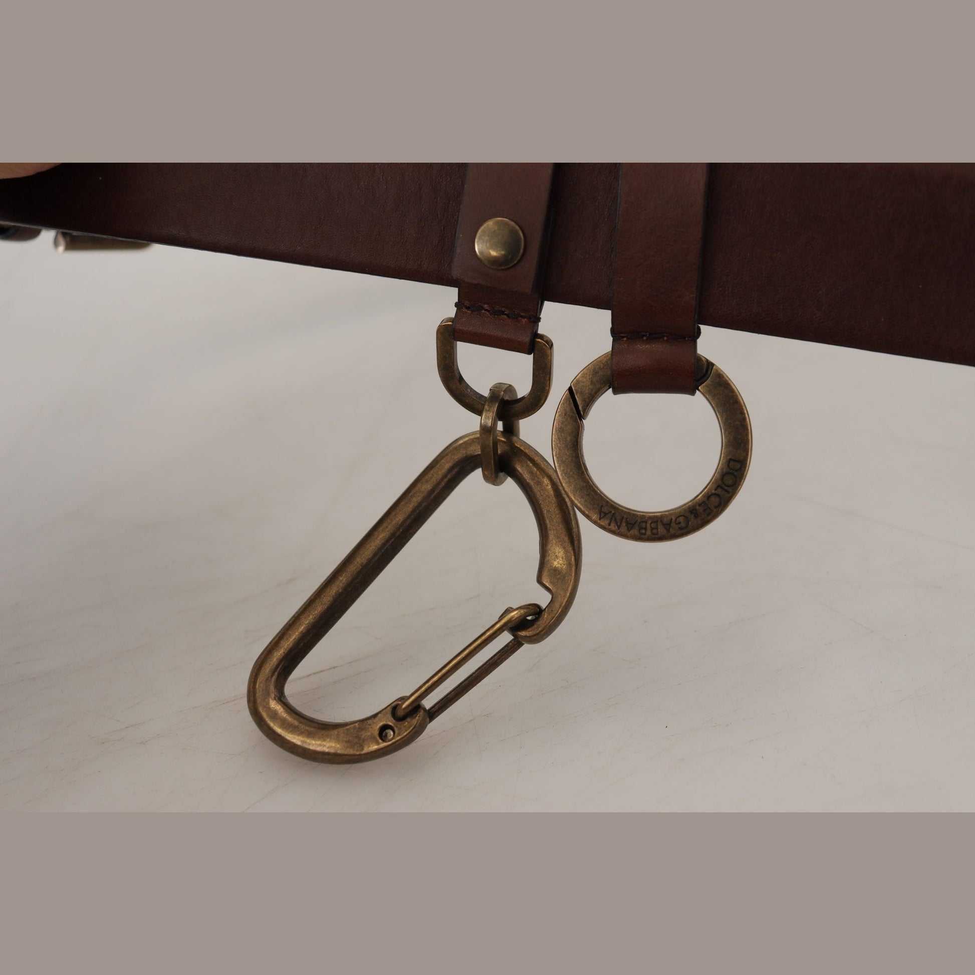 Dolce & Gabbana Brown Leather Gold Metal Buckle Carabiner Belt Dolce & Gabbana