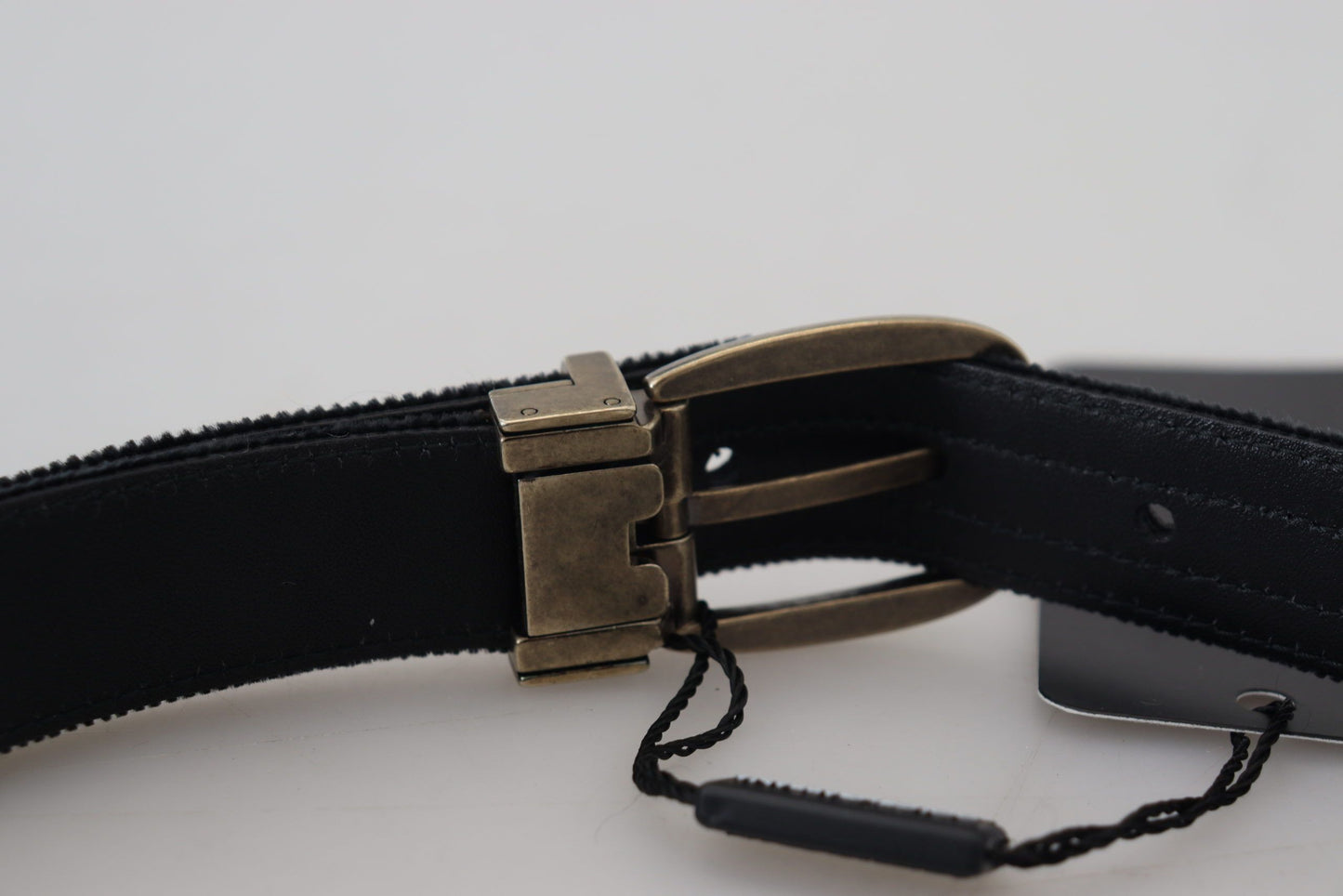 Dolce & Gabbana Black Velvet Leather Antique Metal Buckle Dolce & Gabbana