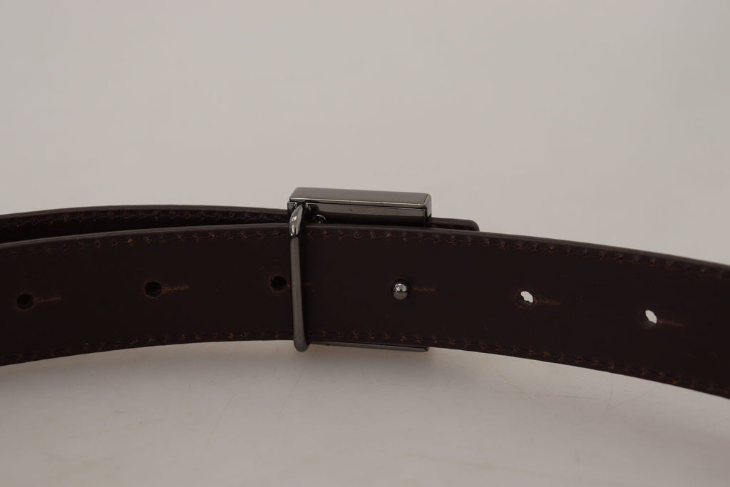 Dolce & Gabbana Gold Leather Silver Square Metal Buckle Belt
