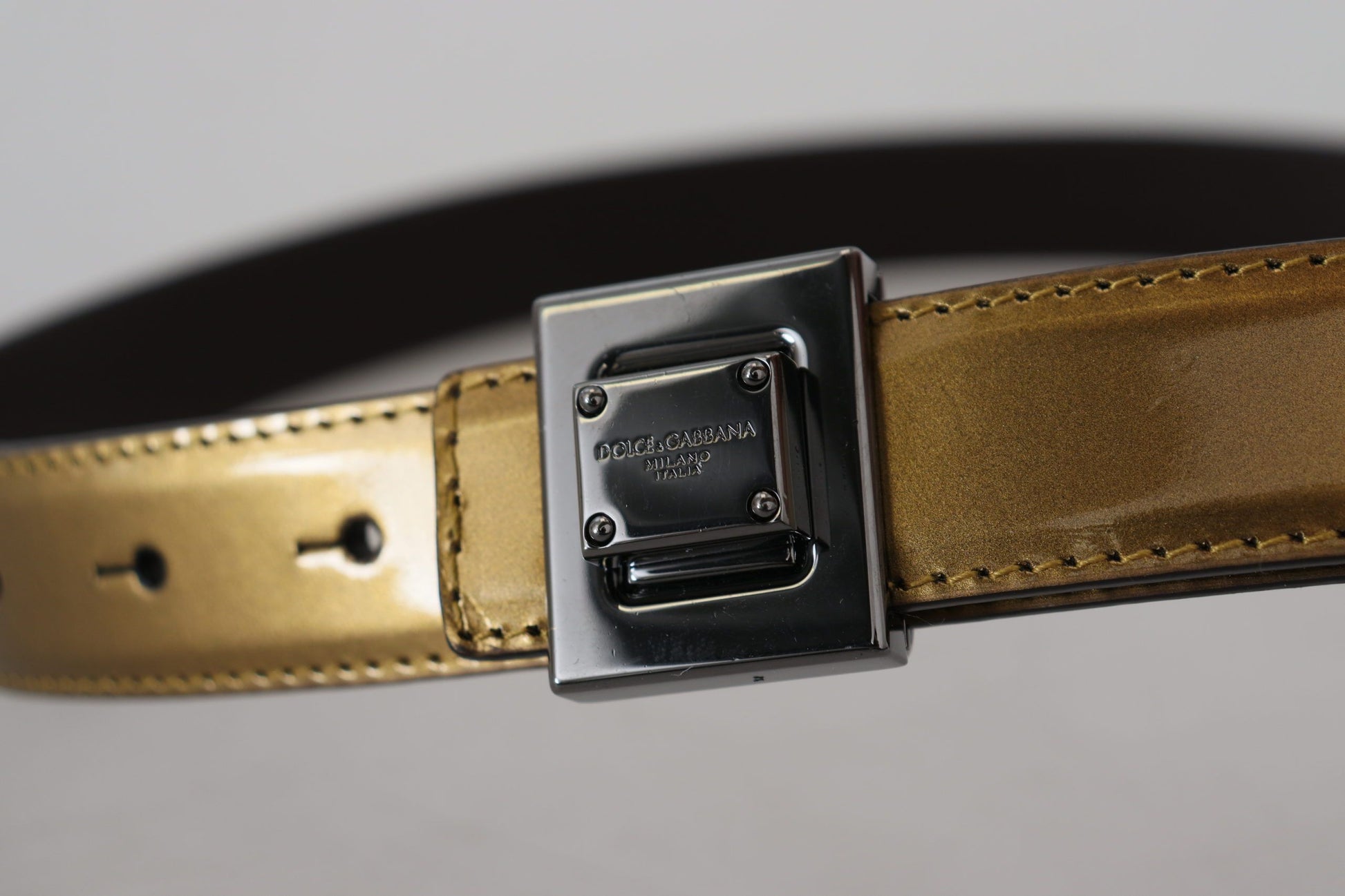 Dolce & Gabbana Gold Leather Silver Square Metal Buckle Belt Dolce & Gabbana