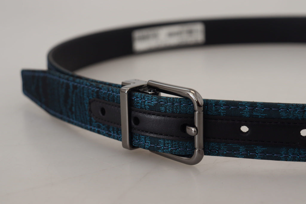 Dolce & Gabbana Blue Jacquard Moire Silver Metal Belt Men - Eljoys Fashion 