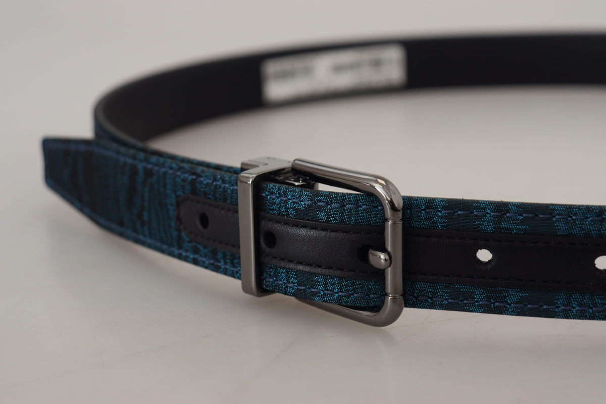 Dolce & Gabbana Blue Jacquard Moire Silver Metal Belt Men - Eljoys Fashion 
