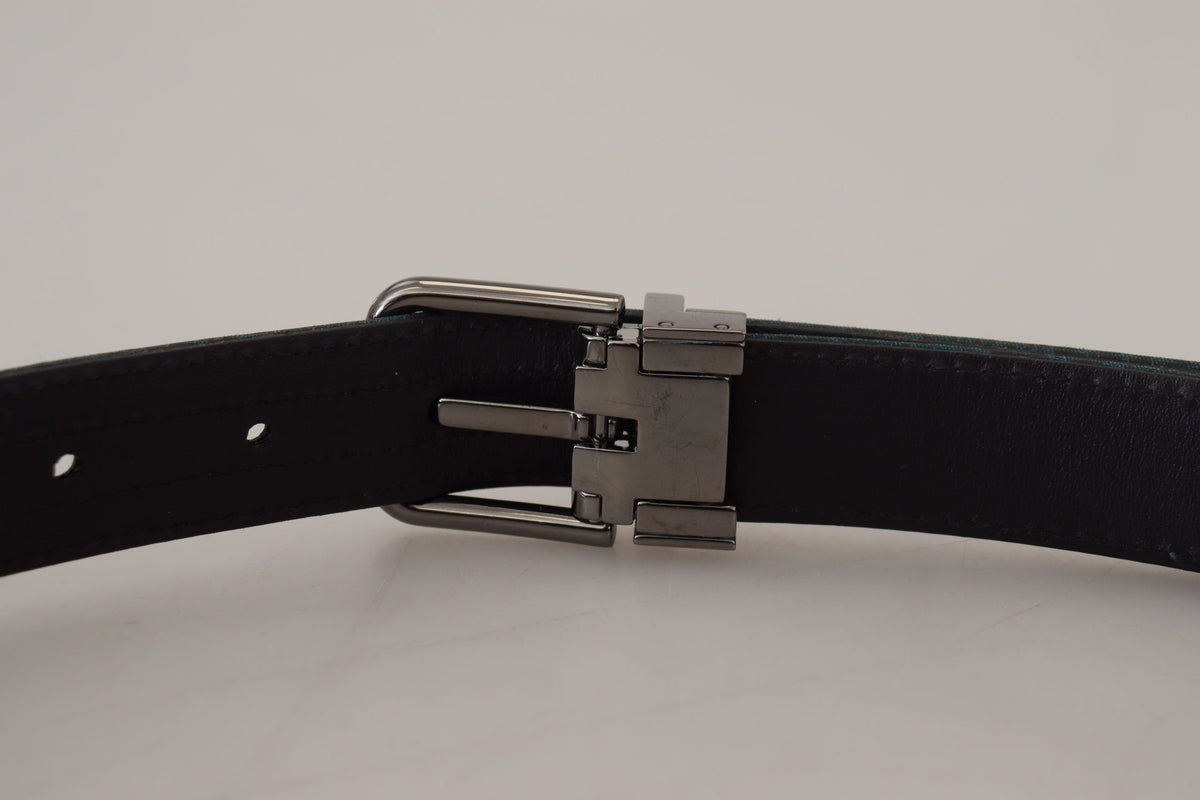 Dolce & Gabbana Blue Jacquard Moire Silver Metal Belt Men - Eljoys Fashion 