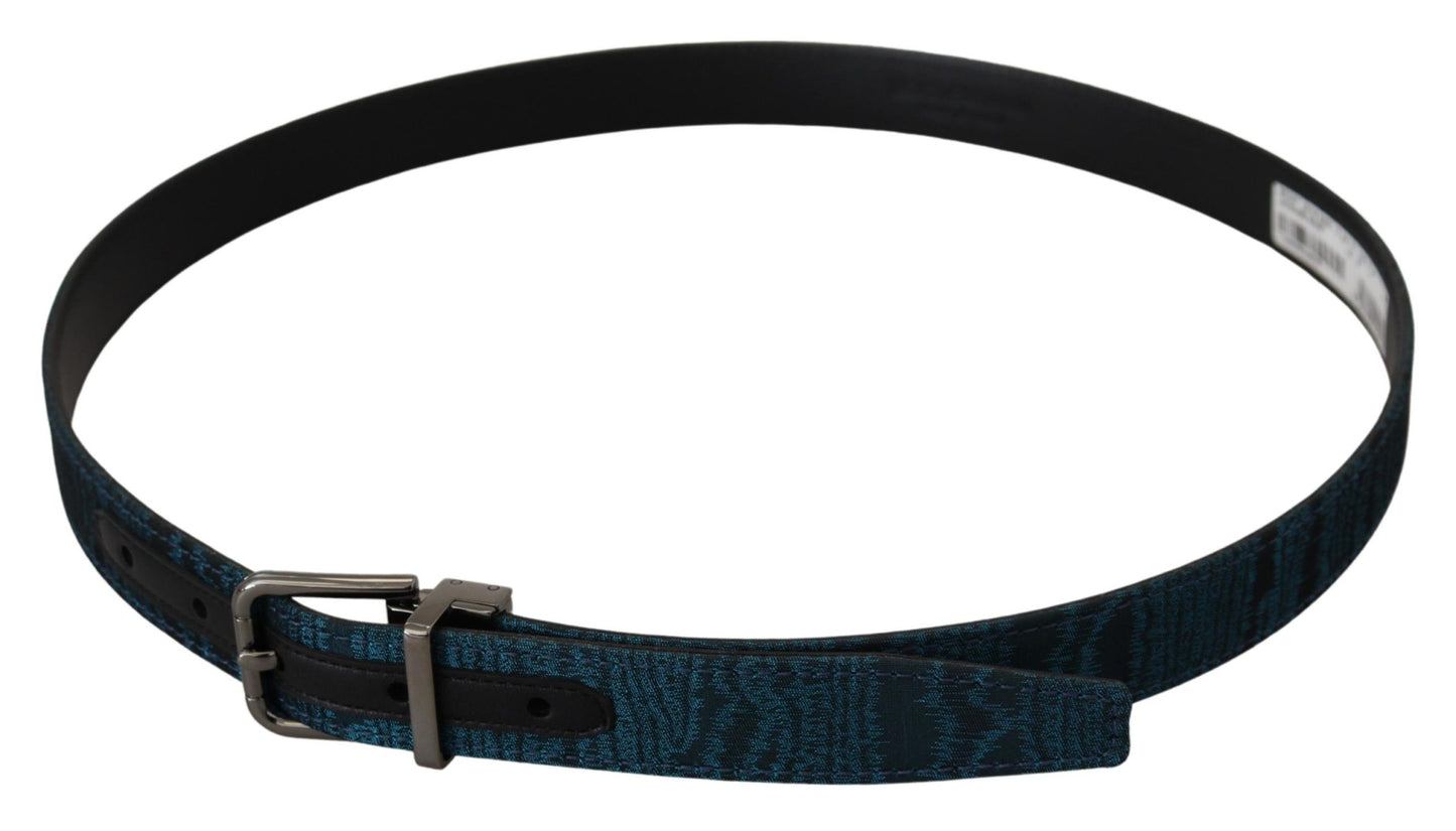 Dolce & Gabbana Blue Jacquard Moire Silver Metal Belt Men Dolce & Gabbana
