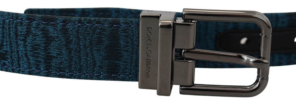Dolce & Gabbana Blue Jacquard Moire Silver Metal Belt Men - Eljoys Fashion 