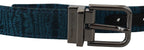 Dolce & Gabbana Blue Jacquard Moire Silver Metal Belt Men - Eljoys Fashion 