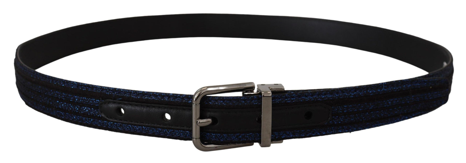 Dolce & Gabbana Blue Jacquard Stripe Silver Buckle Belt Dolce & Gabbana