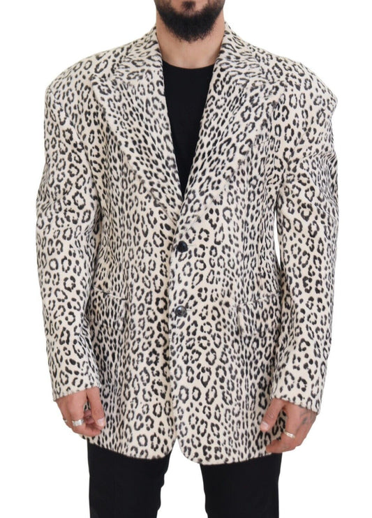 Dolce & Gabbana White Leopard Single Breasted Coat Blazer Dolce & Gabbana