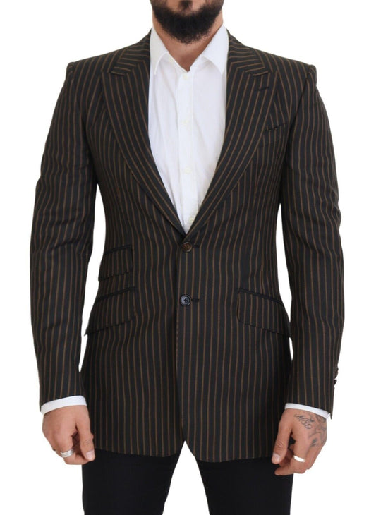 Dolce & Gabbana Black Brown Stripes Single Breasted Blazer Dolce & Gabbana