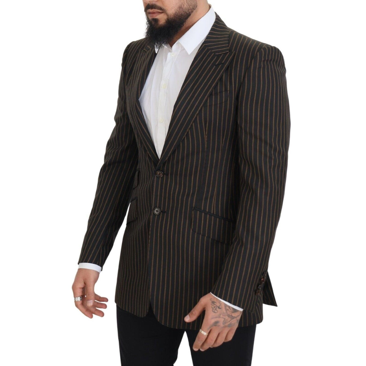 Dolce & Gabbana Black Brown Stripes Single Breasted Blazer