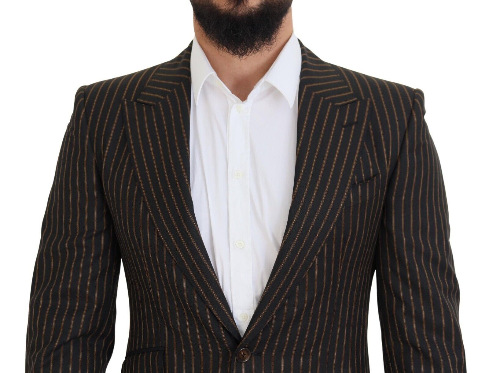 Dolce & Gabbana Black Brown Stripes Single Breasted Blazer Dolce & Gabbana
