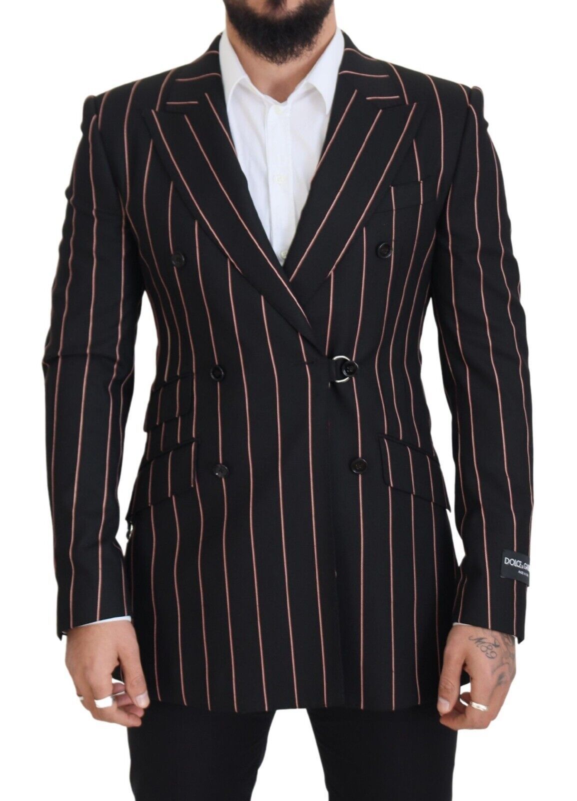 Dolce & Gabbana Black Stripes Viscose Double Breasted Blazer Dolce & Gabbana