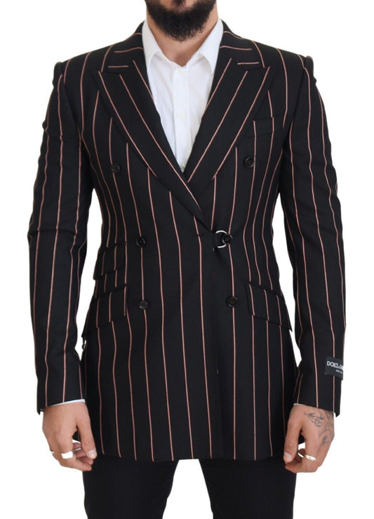 Dolce & Gabbana Black Stripes Viscose Double Breasted Blazer Dolce & Gabbana