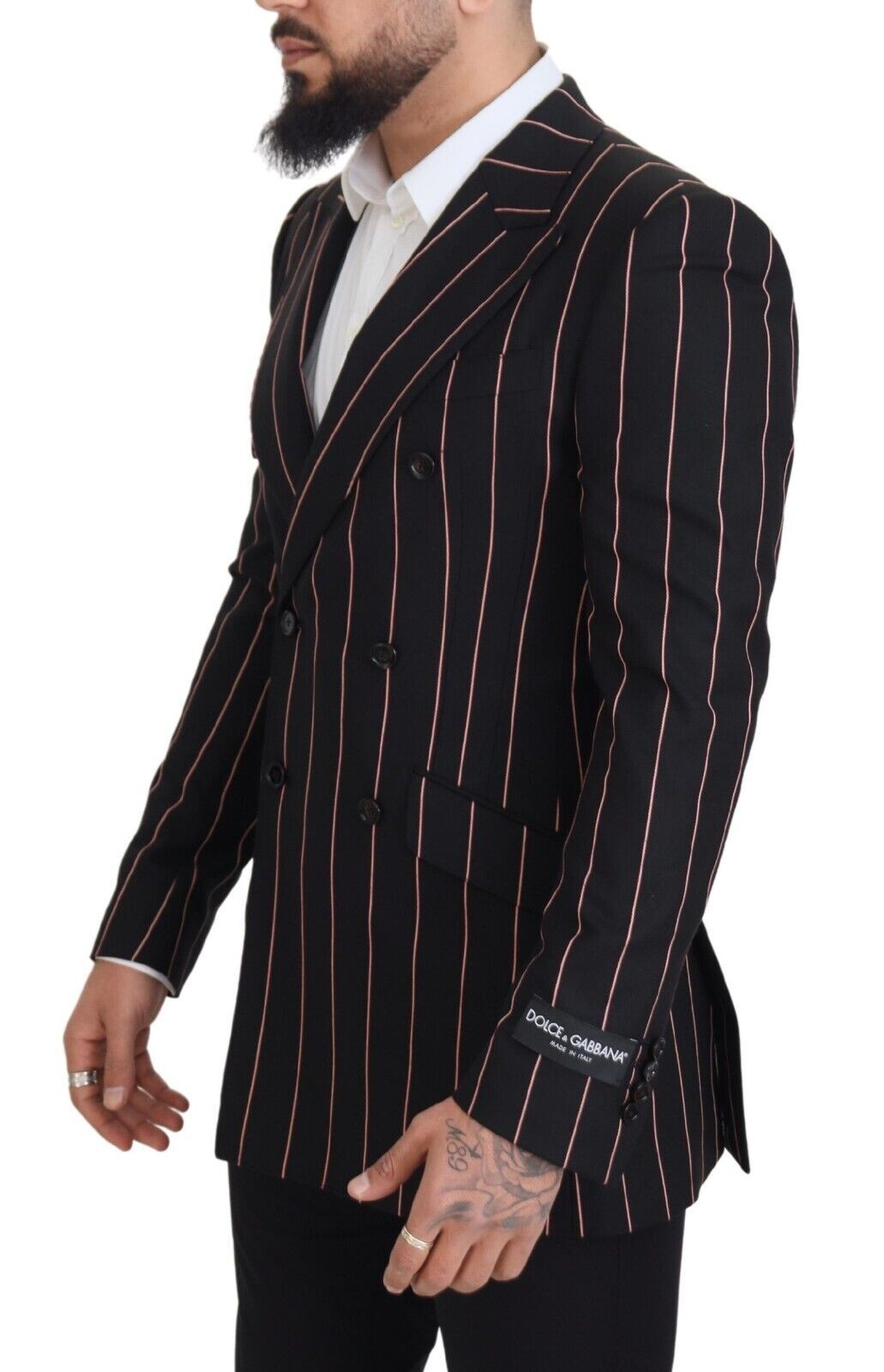 Dolce & Gabbana Black Stripes Viscose Double Breasted Blazer Dolce & Gabbana