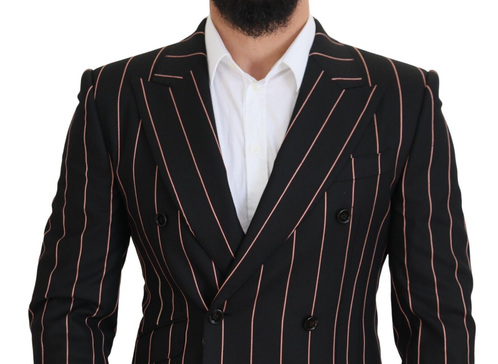 Dolce & Gabbana Black Stripes Viscose Double Breasted Blazer Dolce & Gabbana