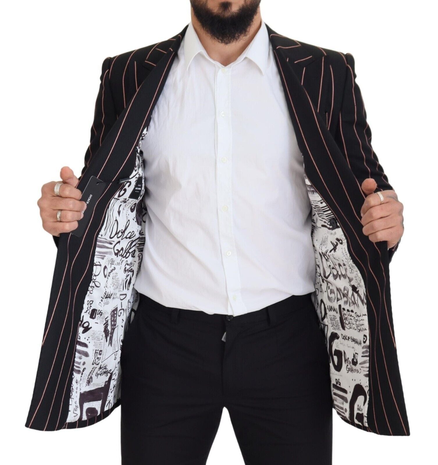 Dolce & Gabbana Black Stripes Viscose Double Breasted Blazer Dolce & Gabbana