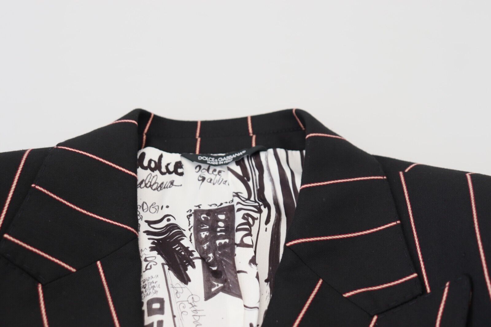 Dolce & Gabbana Black Stripes Viscose Double Breasted Blazer Dolce & Gabbana