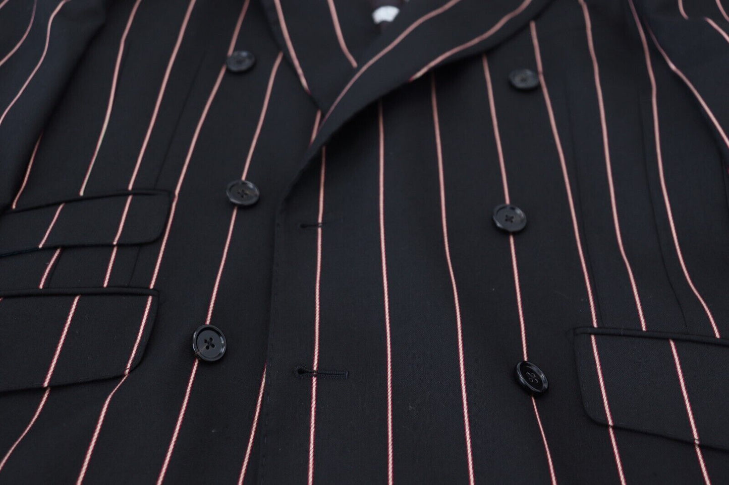 Dolce & Gabbana Black Stripes Viscose Double Breasted Blazer Dolce & Gabbana