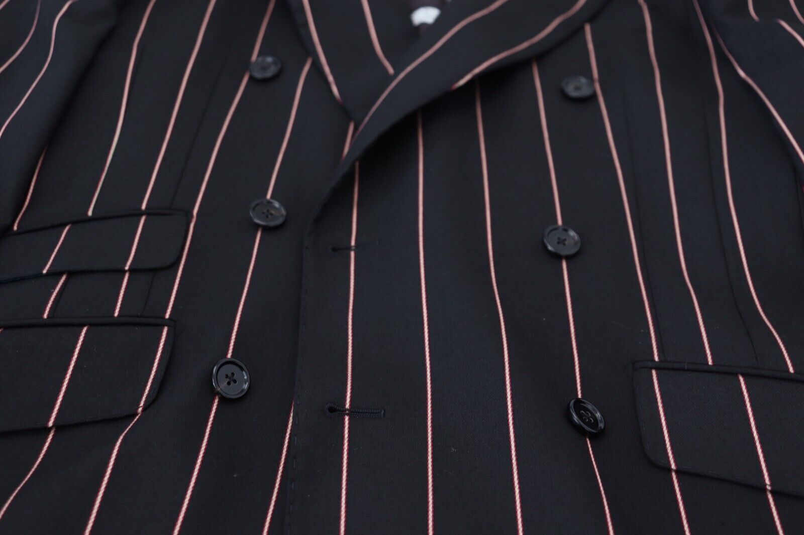 Dolce & Gabbana Black Stripes Viscose Double Breasted Blazer Dolce & Gabbana
