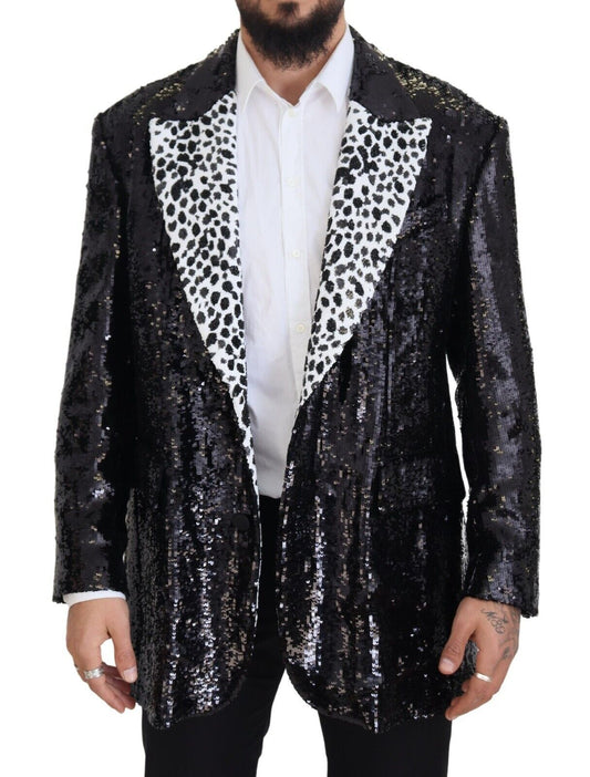 Dolce & Gabbana Black Sequined Cow Pattern Nylon Blazer Dolce & Gabbana