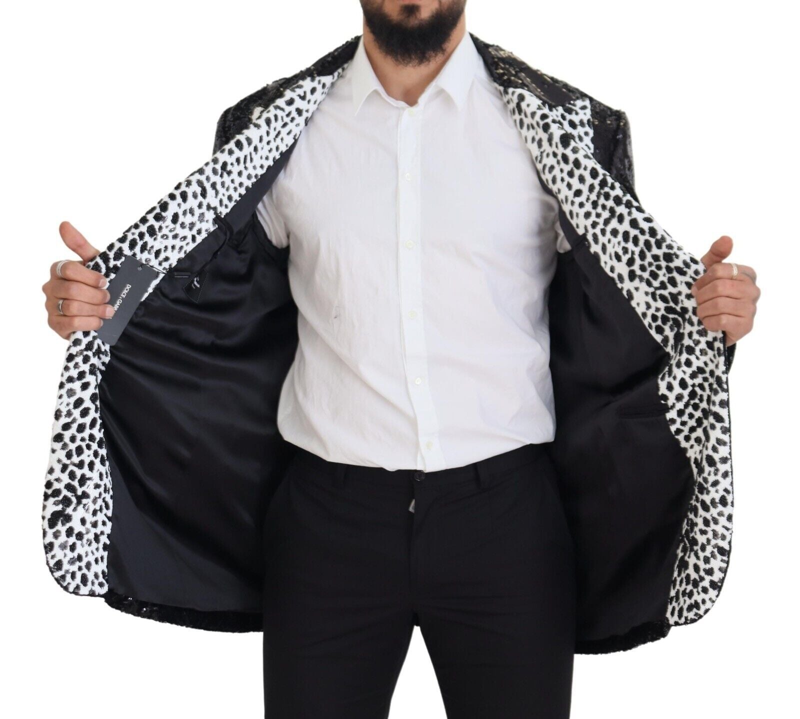 Dolce & Gabbana Black Sequined Cow Pattern Nylon Blazer Dolce & Gabbana