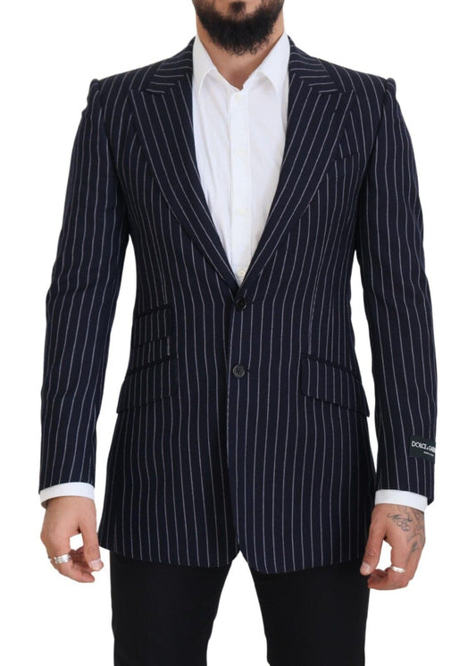 Dolce & Gabbana Dark Blue Stripe Wool Single Breasted Blazer Dolce & Gabbana