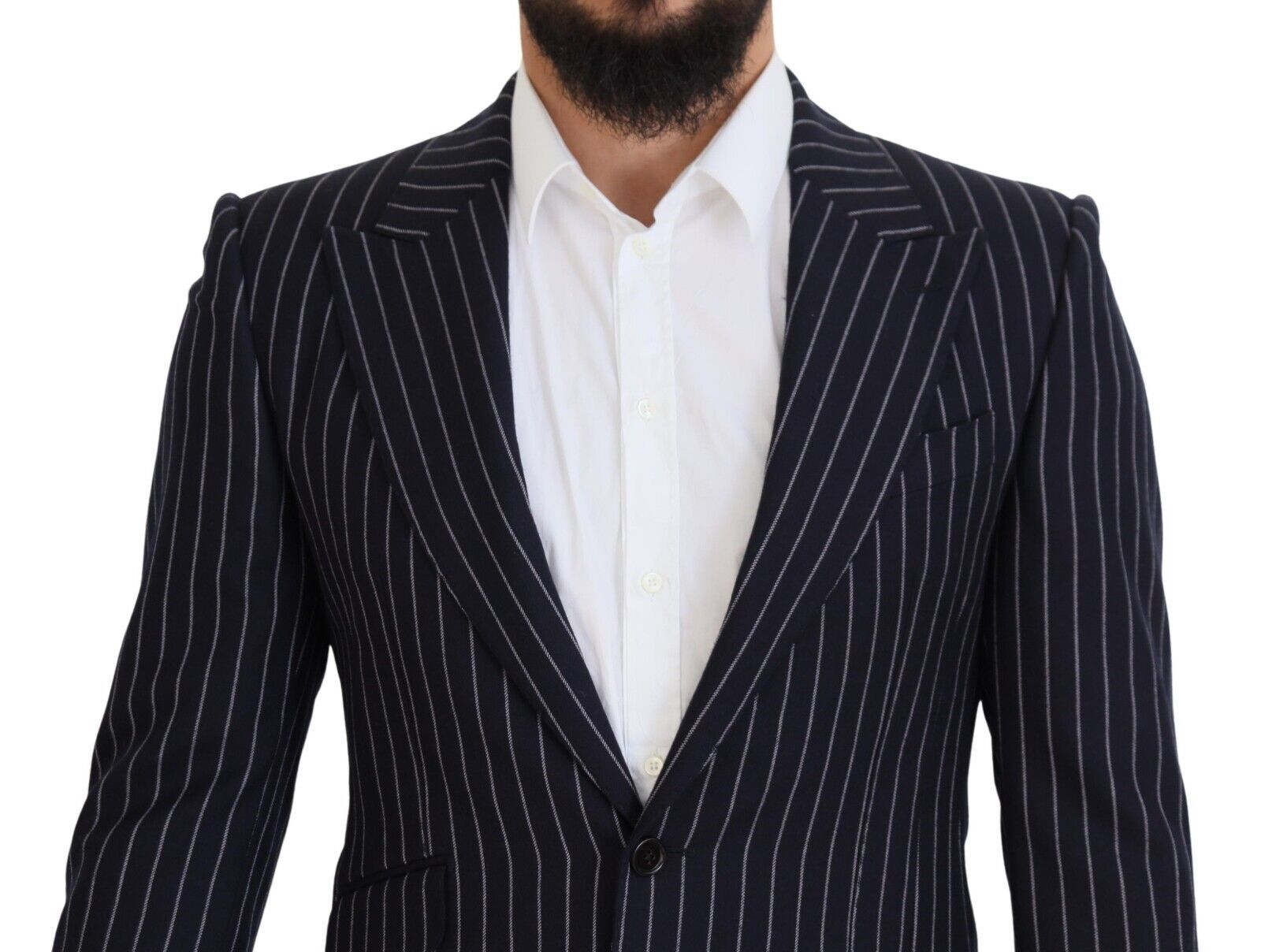 Dolce & Gabbana Dark Blue Stripe Wool Single Breasted Blazer Dolce & Gabbana