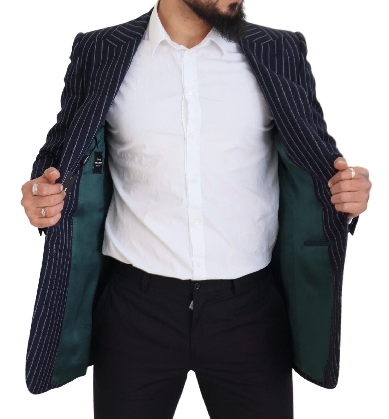 Dolce & Gabbana Dark Blue Stripe Wool Single Breasted Blazer Dolce & Gabbana
