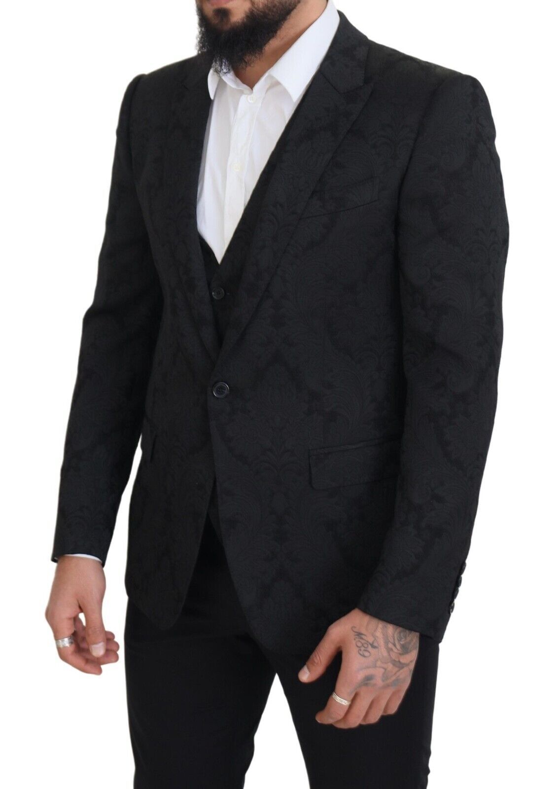 Dolce & Gabbana Black Floral Brocade 2 Piece MARTINI Suit Dolce & Gabbana