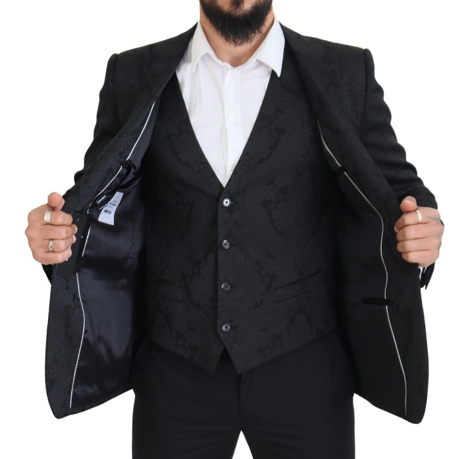 Dolce & Gabbana Black Floral Brocade 2 Piece MARTINI Suit Dolce & Gabbana