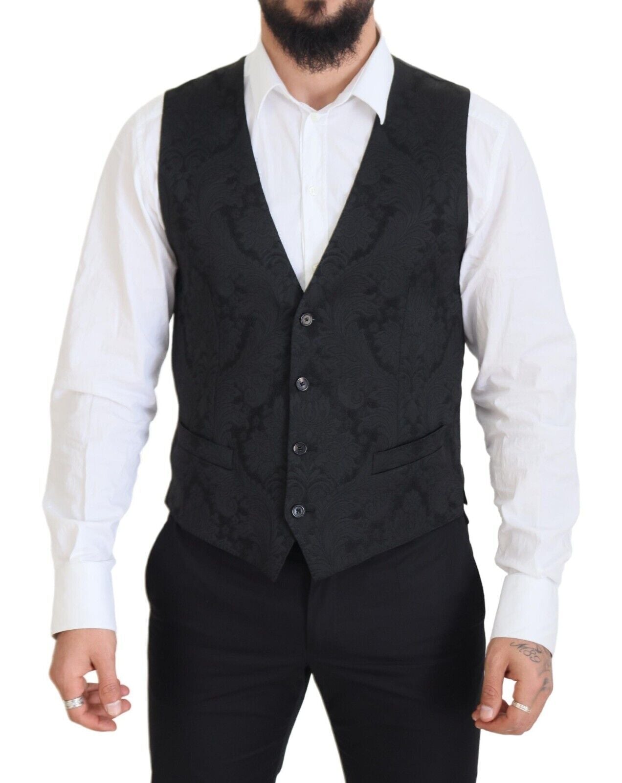 Dolce & Gabbana Black Floral Brocade 2 Piece MARTINI Suit Dolce & Gabbana