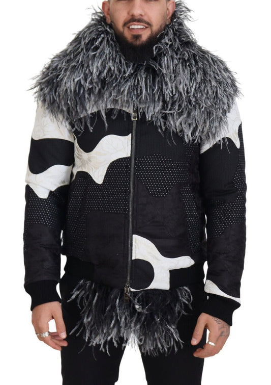 Dolce & Gabbana Black White Fur Shearling Full Zip Jacket Dolce & Gabbana