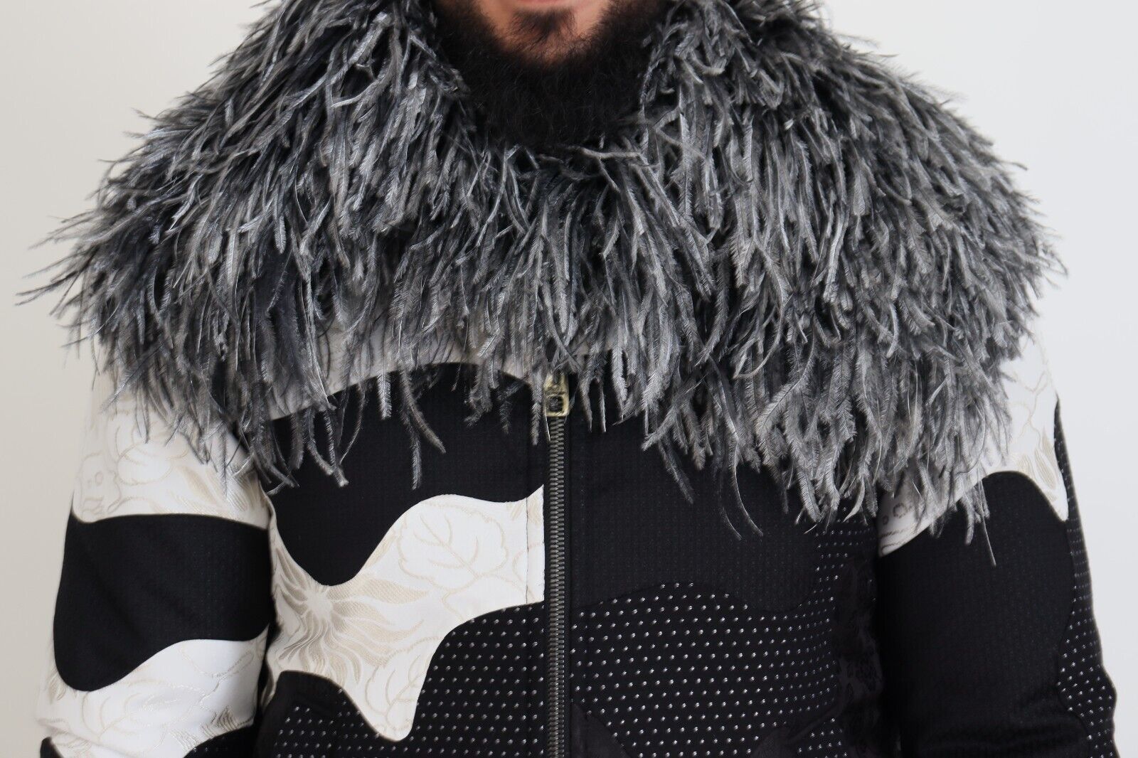 Dolce & Gabbana Black White Fur Shearling Full Zip Jacket Dolce & Gabbana