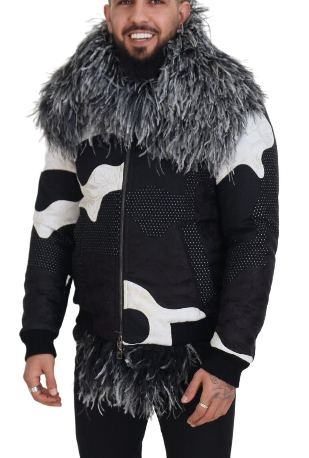 Dolce & Gabbana Black White Fur Shearling Full Zip Jacket Dolce & Gabbana