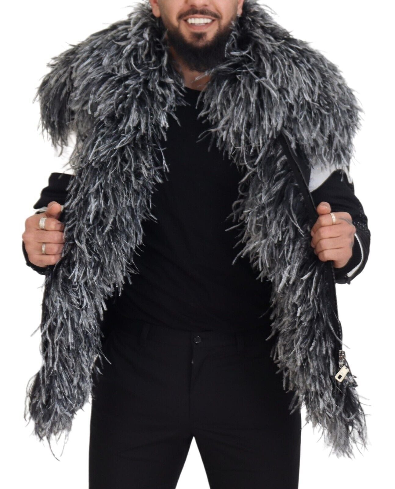 Dolce & Gabbana Black White Fur Shearling Full Zip Jacket Dolce & Gabbana
