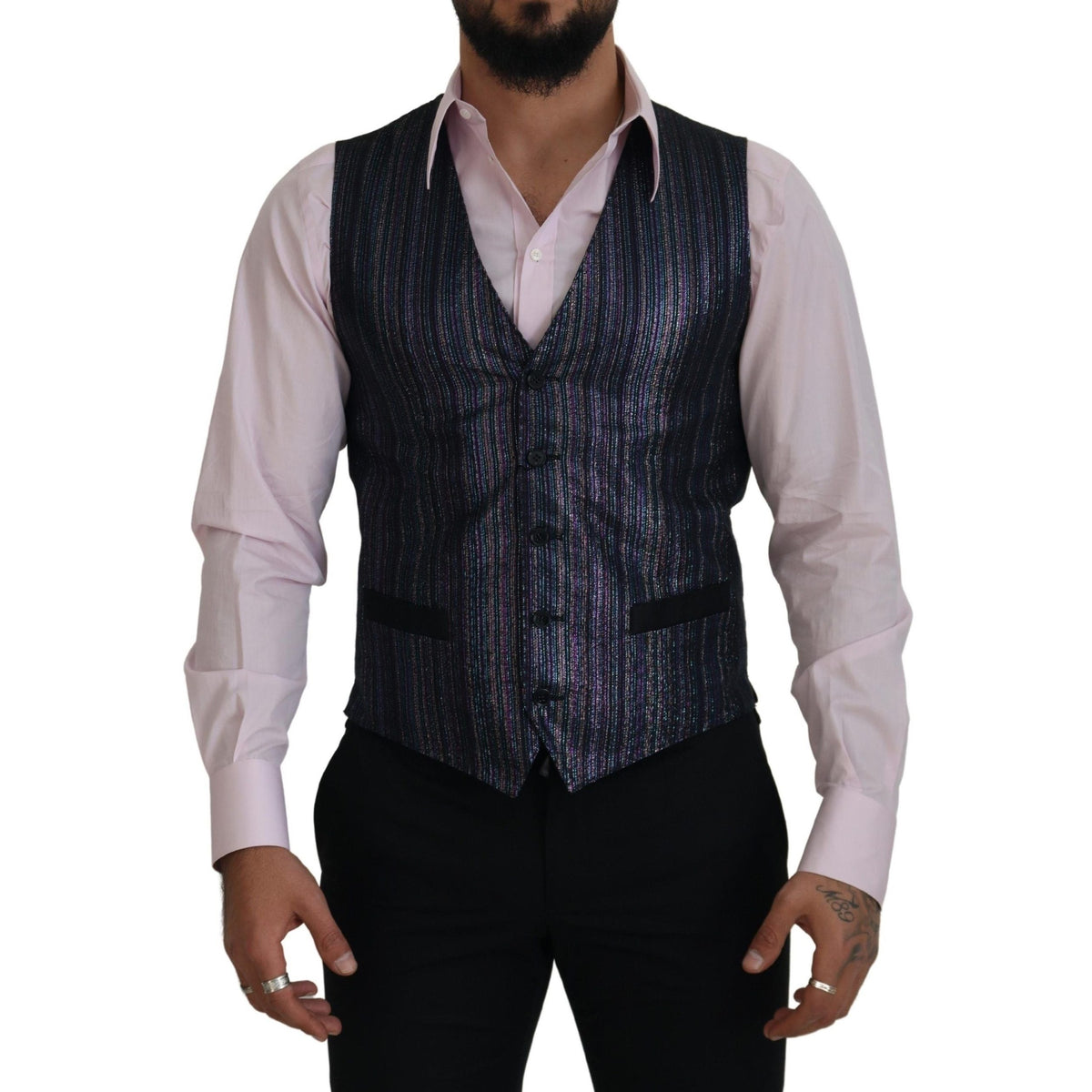 Dolce & Gabbana multicolor polyester waistcoat dress, formal vest with vibrant pattern and tailored fit.