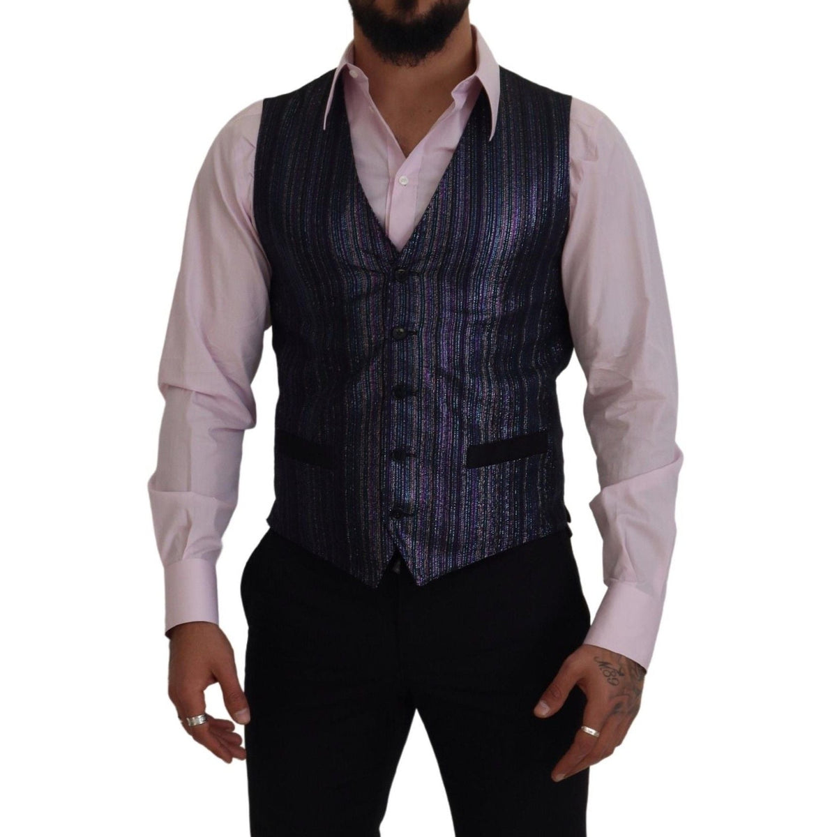 Dolce & Gabbana multicolor polyester waistcoat dress, formal vest with vibrant patterns and tailored fit.