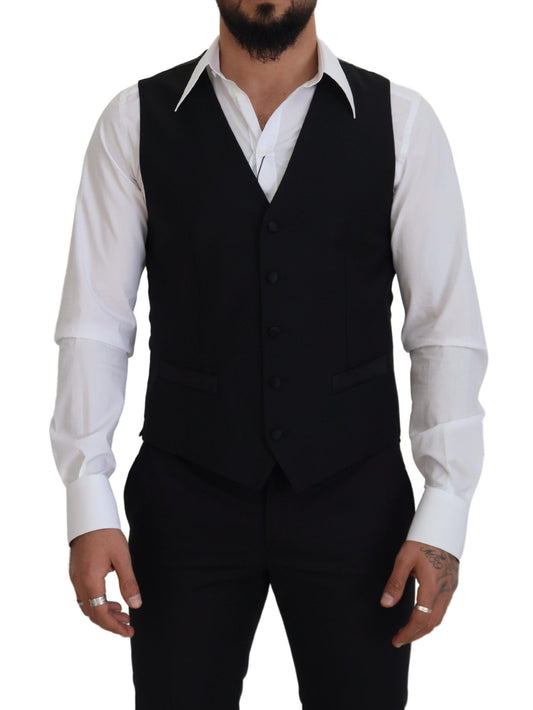 Dolce & Gabbana Black Virgin Wool Waistcoat Formal Dress Vest Dolce & Gabbana