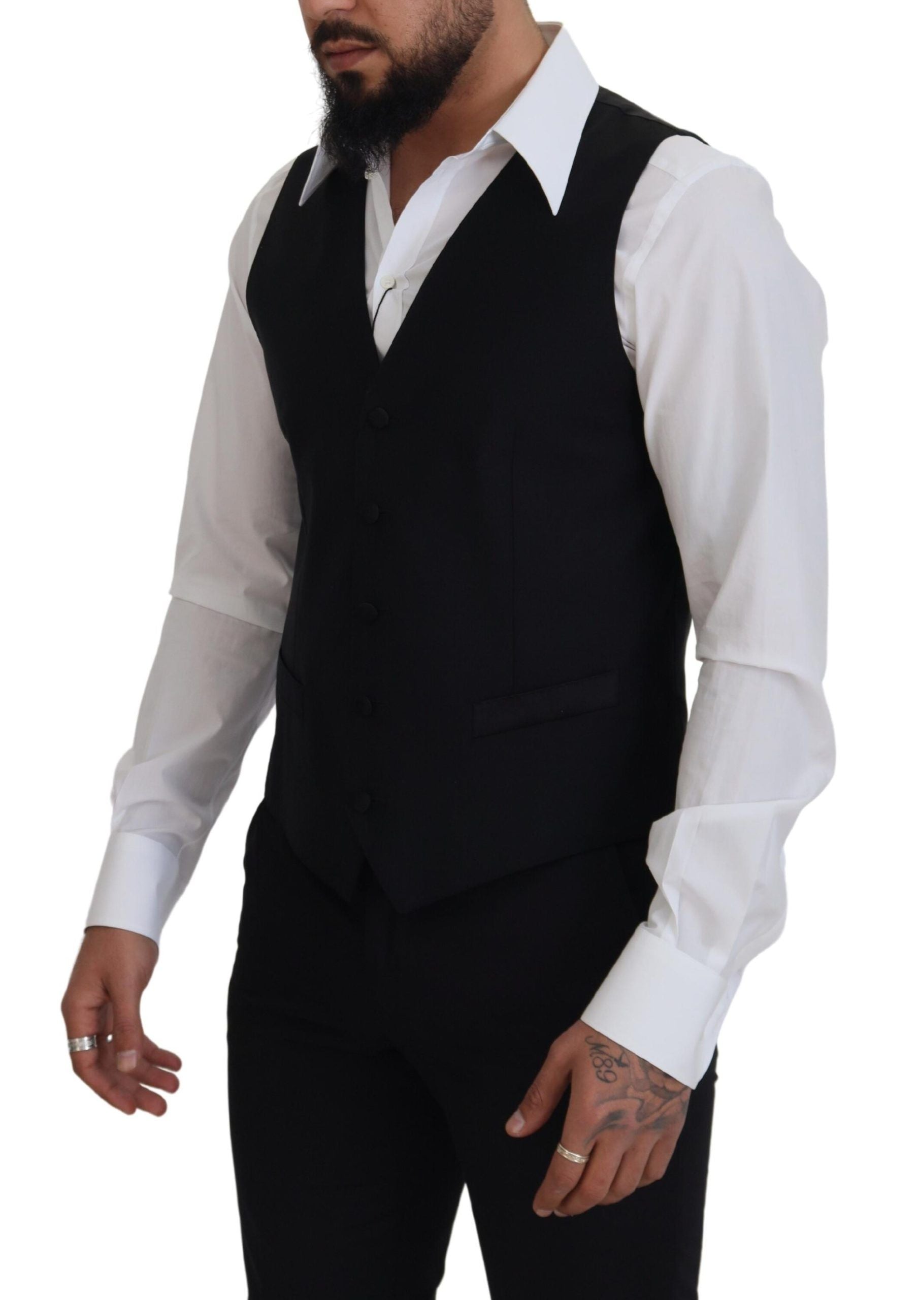 Dolce & Gabbana Black Virgin Wool Waistcoat Formal Dress Vest Dolce & Gabbana