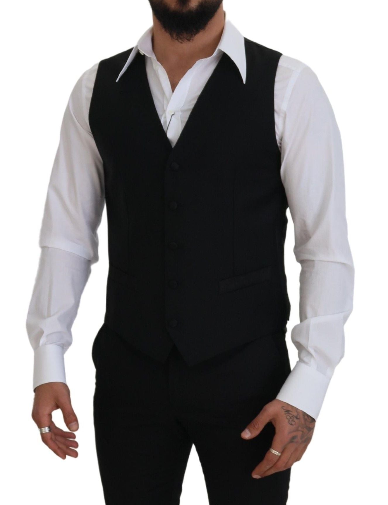 Dolce & Gabbana Black Virgin Wool Waistcoat Formal Dress Vest Dolce & Gabbana